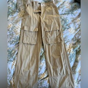 Zara Women's Tan Satin Wide Leg Cargo Pants